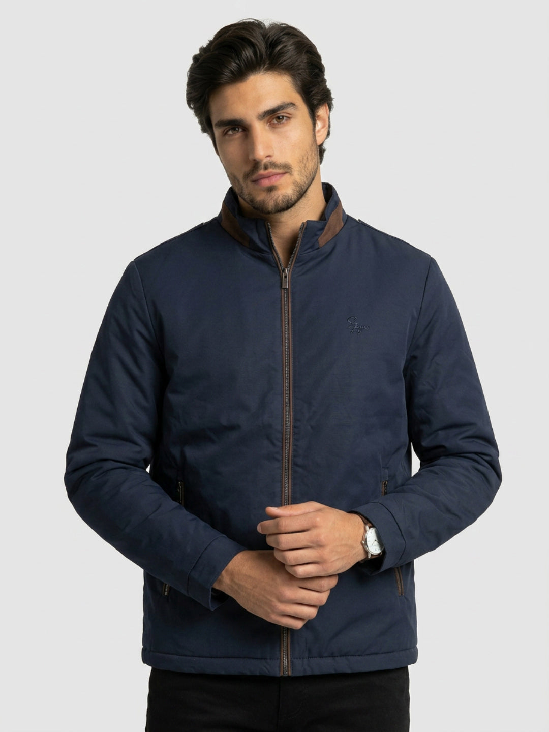 Men Jacket Navy Blue Regular Fit