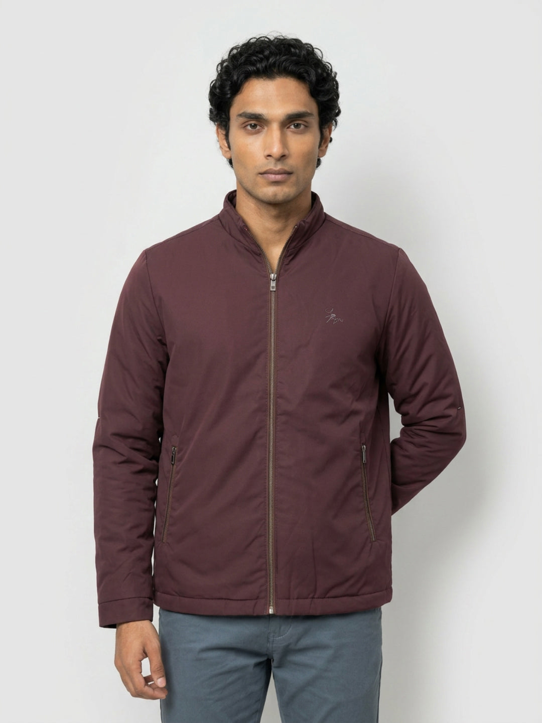 Men Jacket Maroon Regular Fit