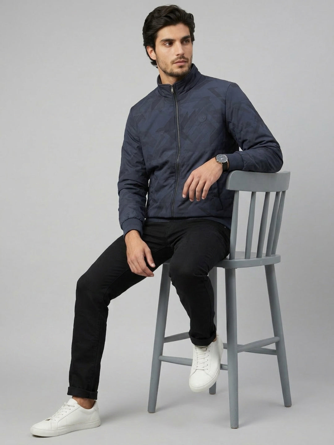 Men Jacket Navy Blue Regular Fit