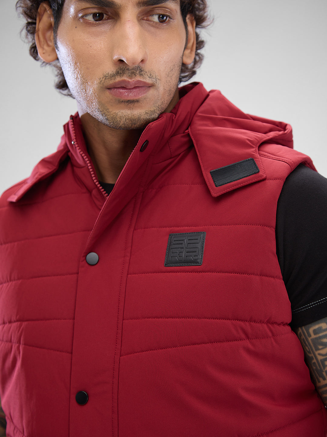 Spykar Wine Red Polyester Sleeveless Jacket For Men