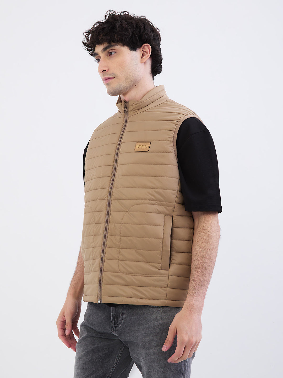 Men Jacket Khaki Straight Fit