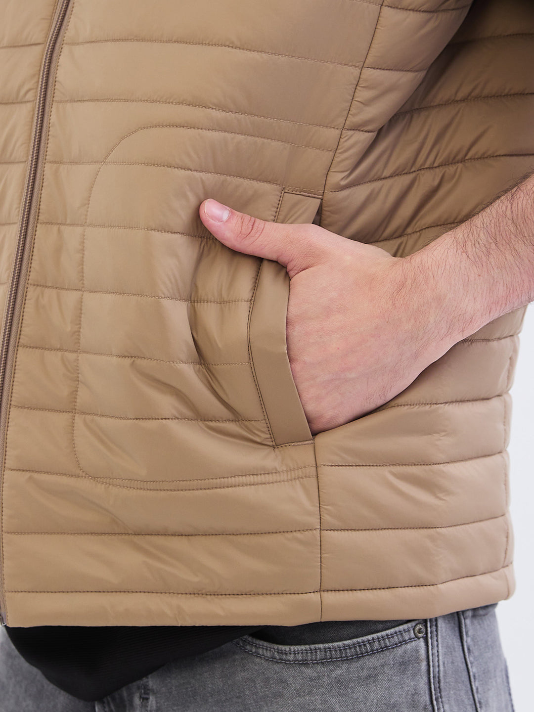 Men Jacket Khaki Straight Fit