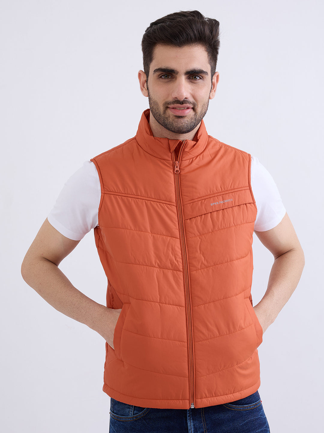 Spykar Burnt Orange Straight Fit Casual Jackets For Men