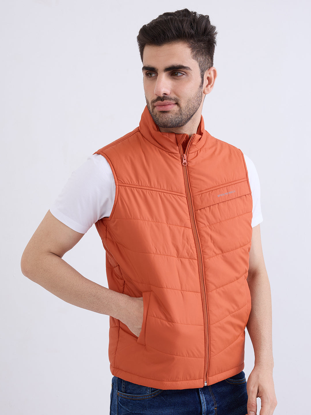 Spykar Burnt Orange Straight Fit Casual Jackets For Men