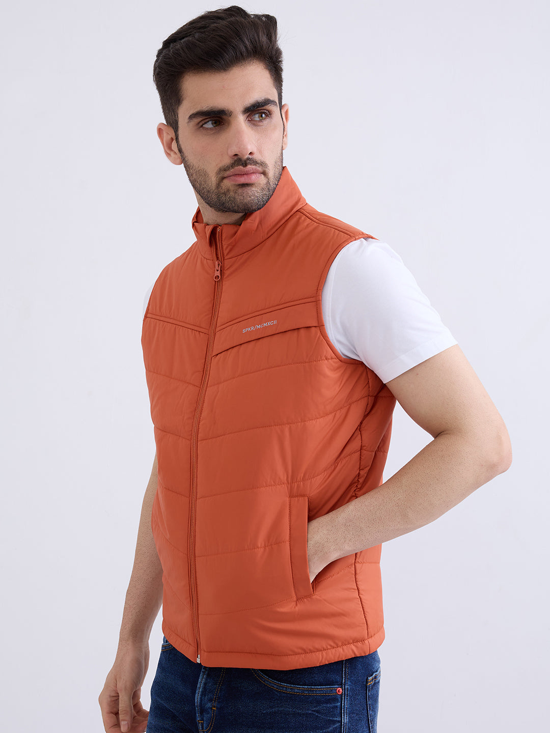 Spykar Burnt Orange Straight Fit Casual Jackets For Men