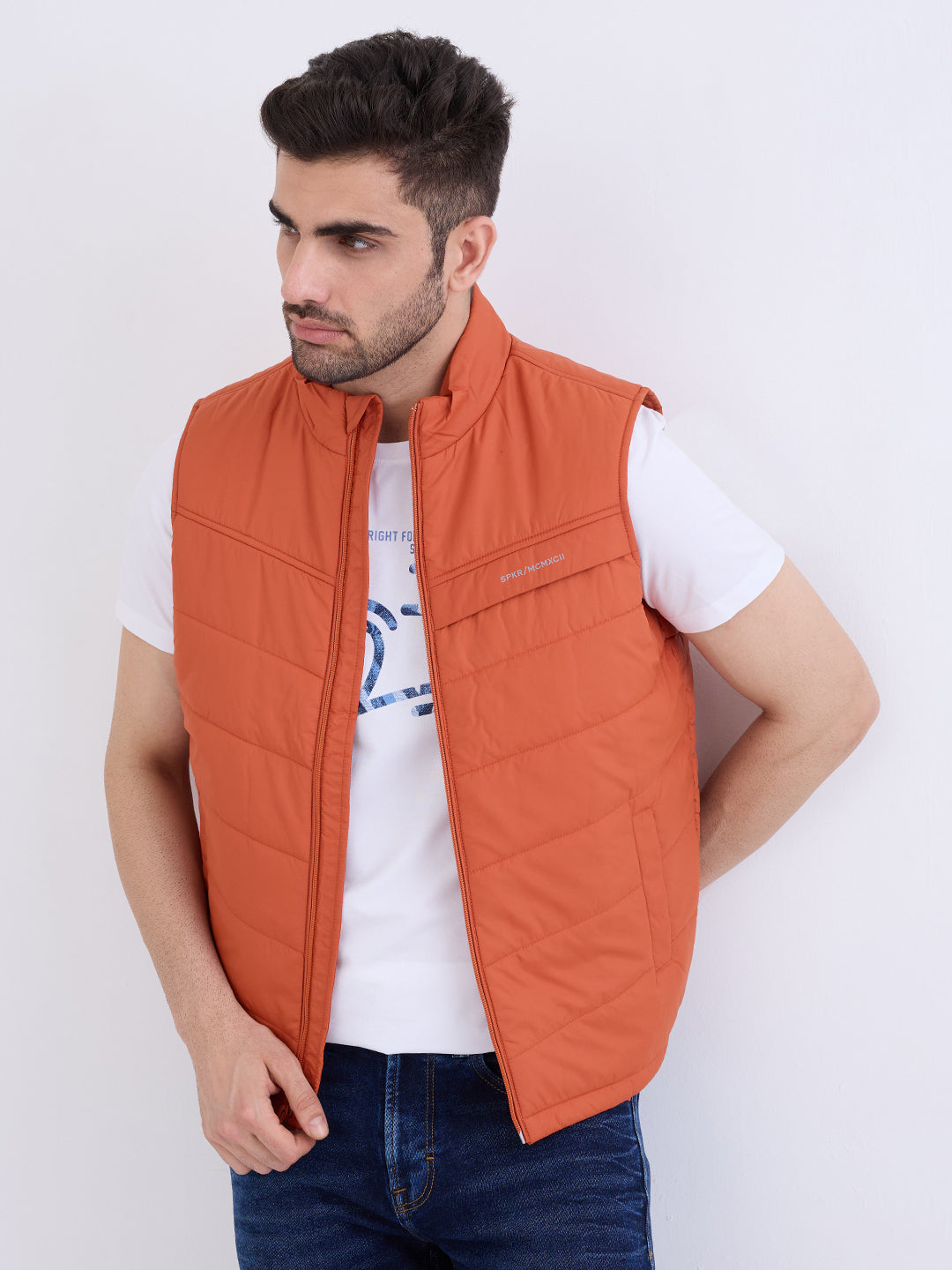 Spykar Burnt Orange Straight Fit Casual Jackets For Men