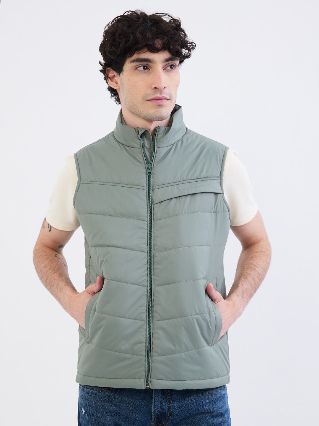 Men Jacket Green Straight Fit
