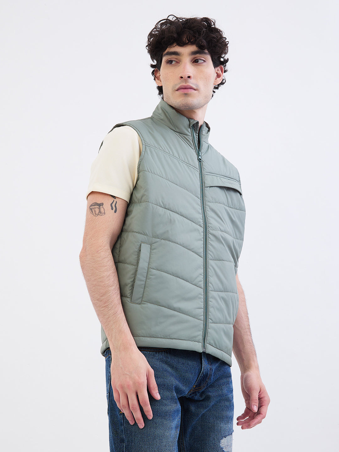Men Jacket Green Straight Fit