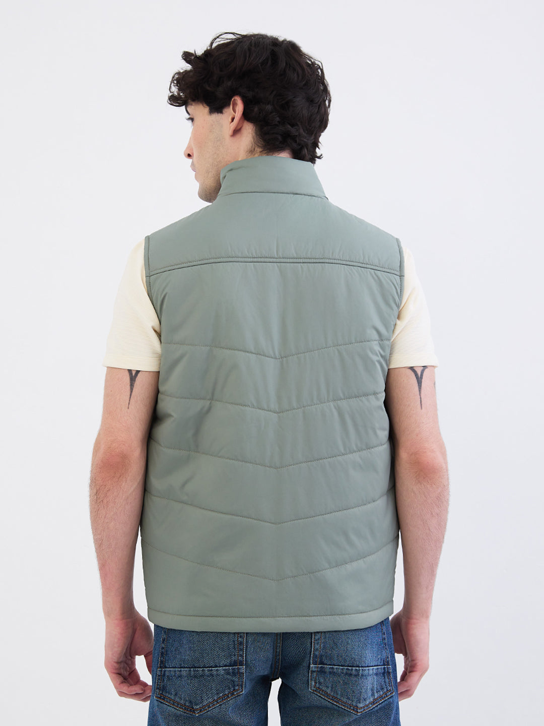 Men Jacket Green Straight Fit