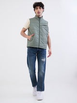 Men Jacket Green Straight Fit