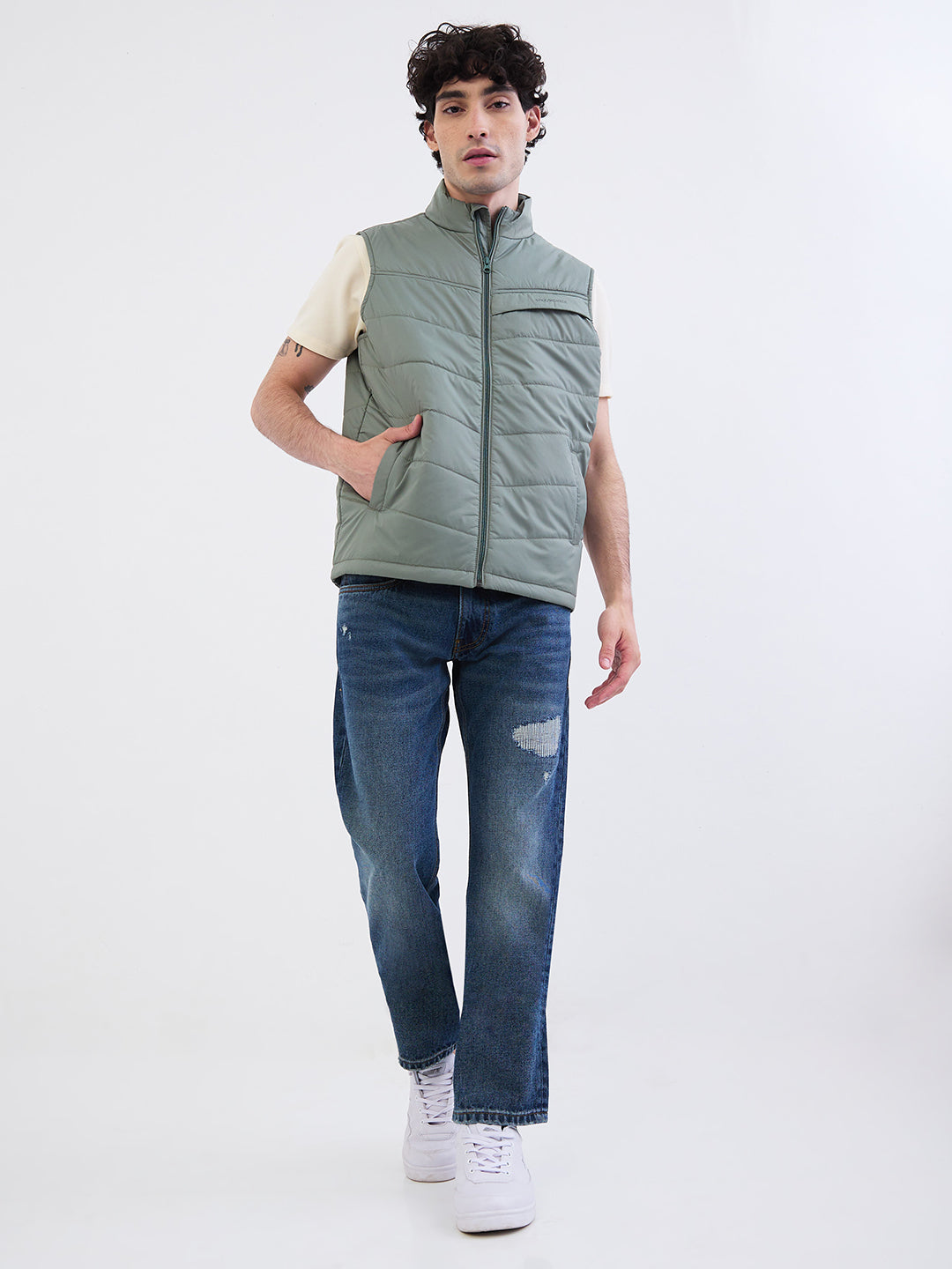 Men Jacket Green Straight Fit