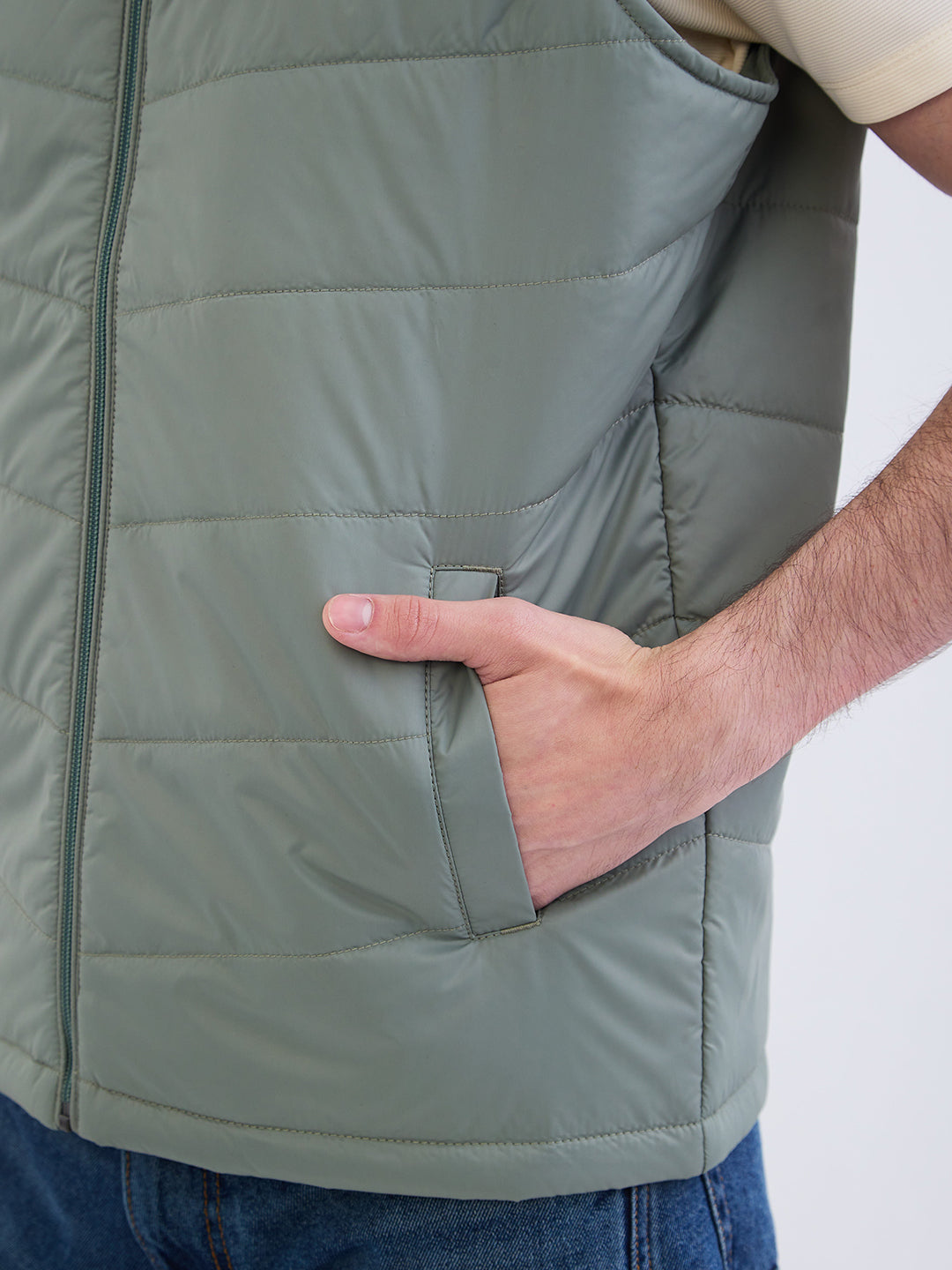 Men Jacket Green Straight Fit