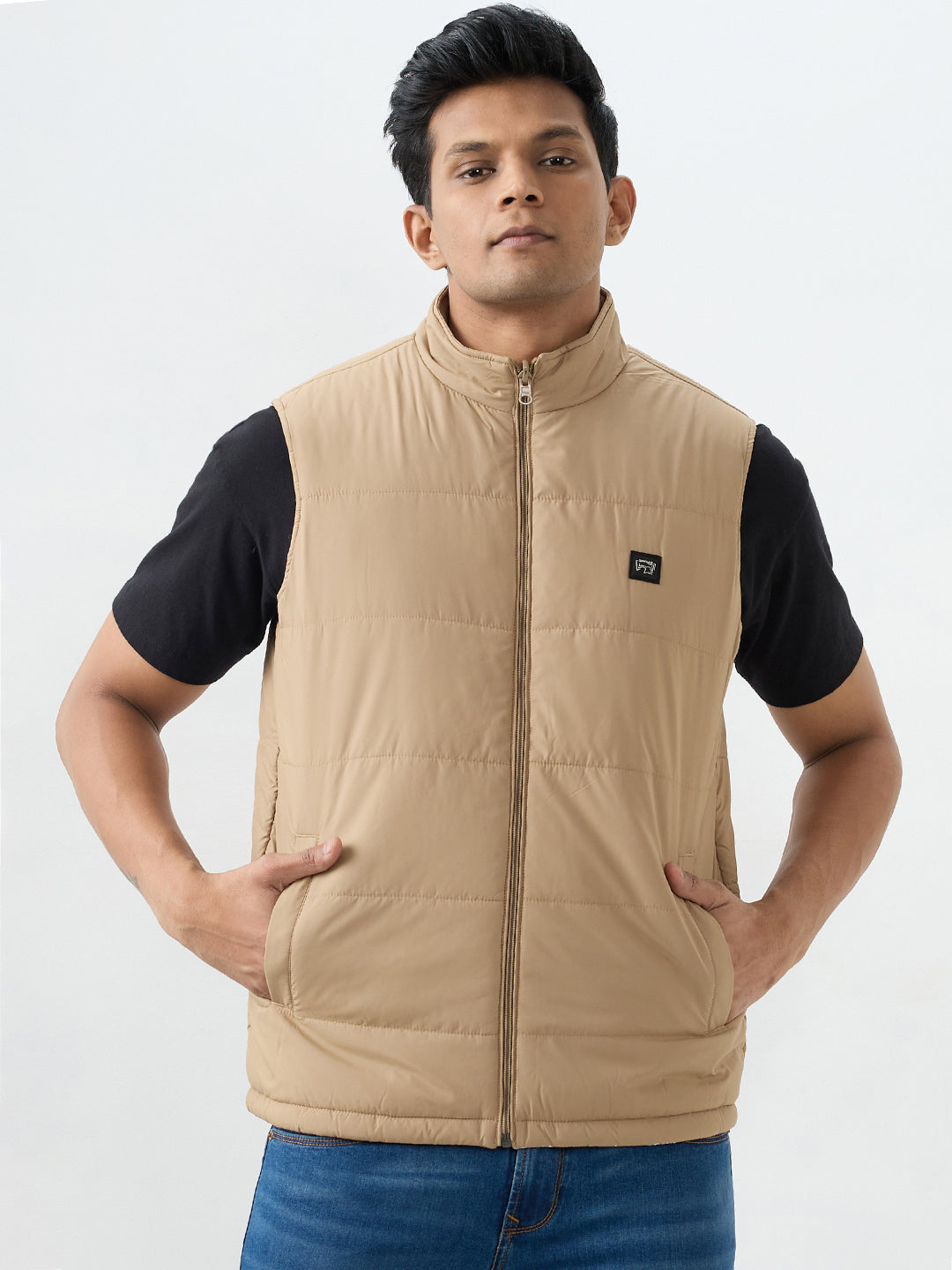 Men Jacket Khaki Straight Fit