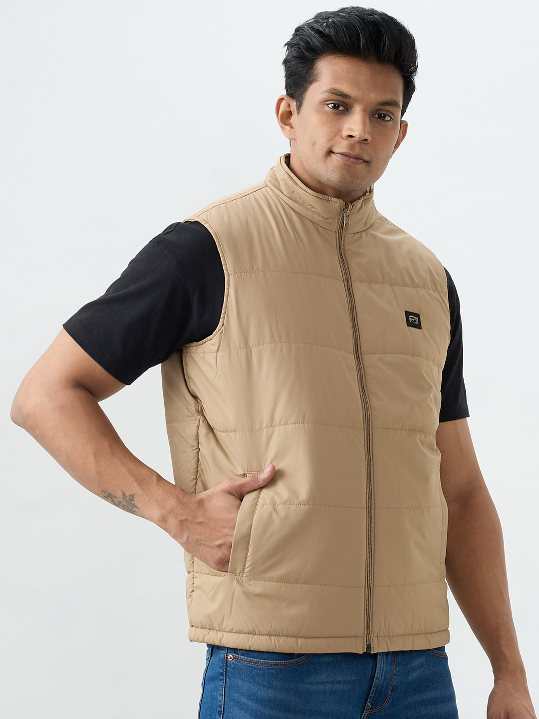 Men Jacket Khaki Straight Fit