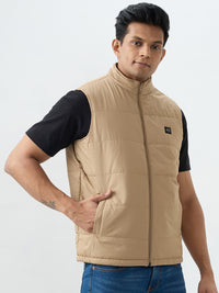 Men Jacket Khaki Straight Fit