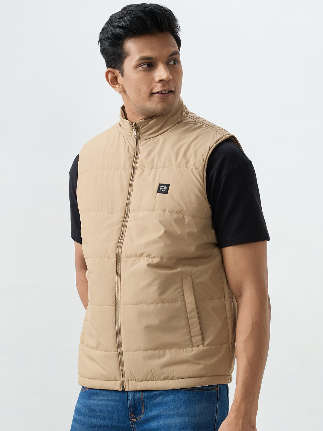 Men Jacket Khaki Straight Fit