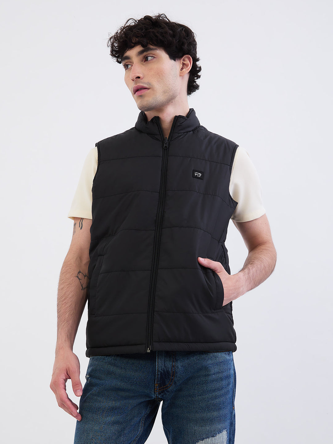 Men Jacket Black Straight Fit