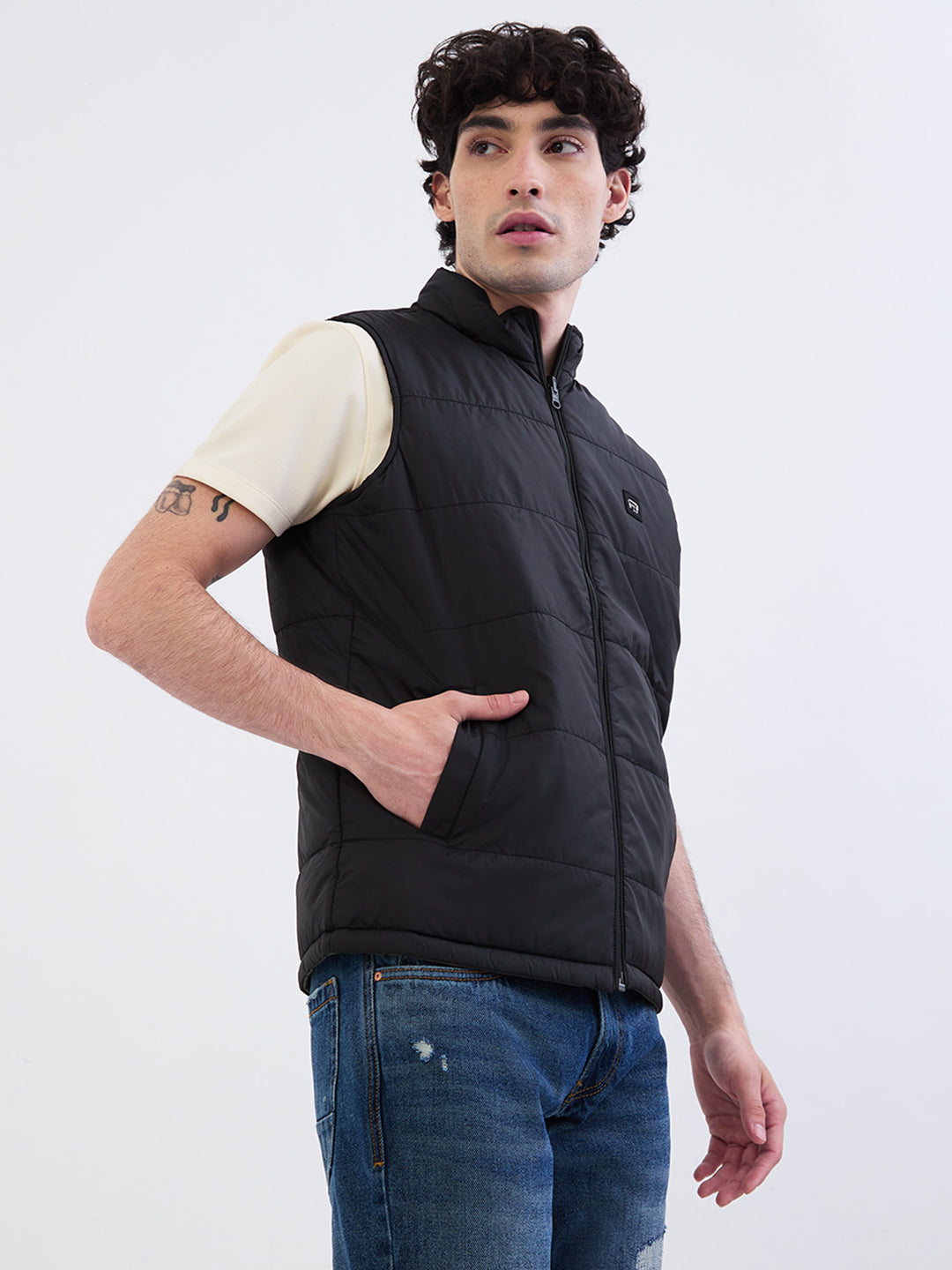 Men Jacket Black Straight Fit
