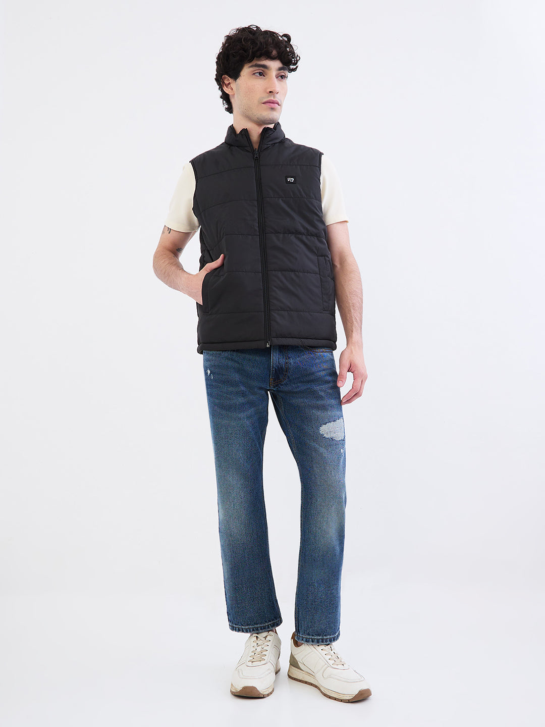 Men Jacket Black Straight Fit