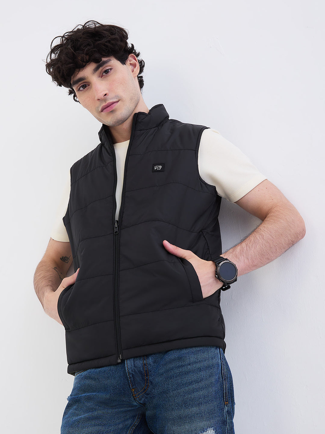 Men Jacket Black Straight Fit