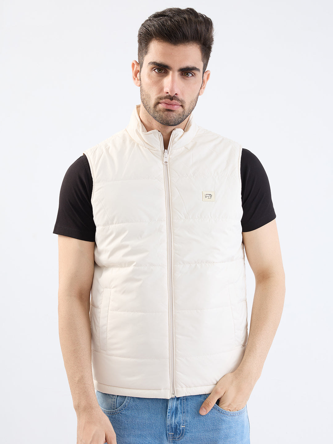 Men Jacket Off White Straight Fit