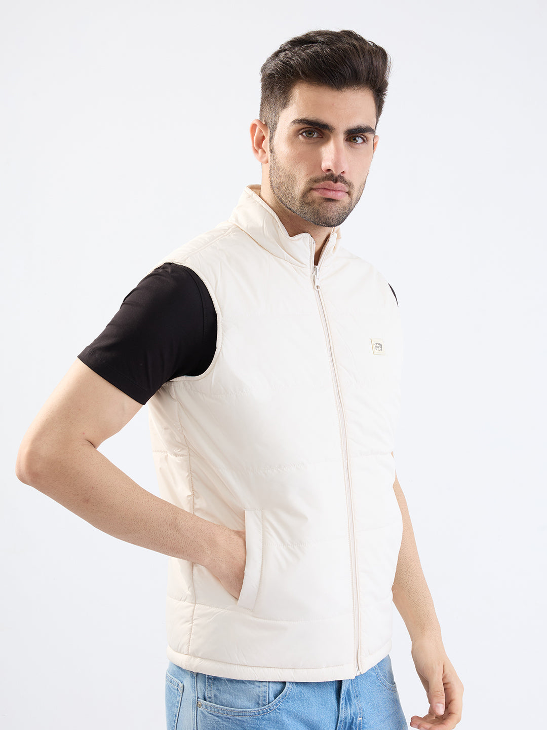 Men Jacket Off White Straight Fit