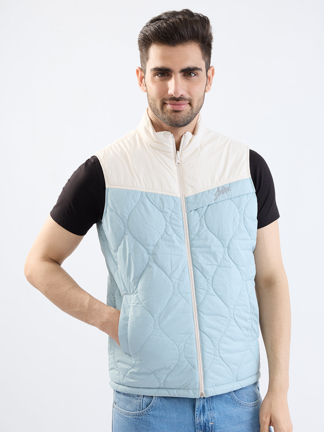 Men Jacket Off White Straight Fit