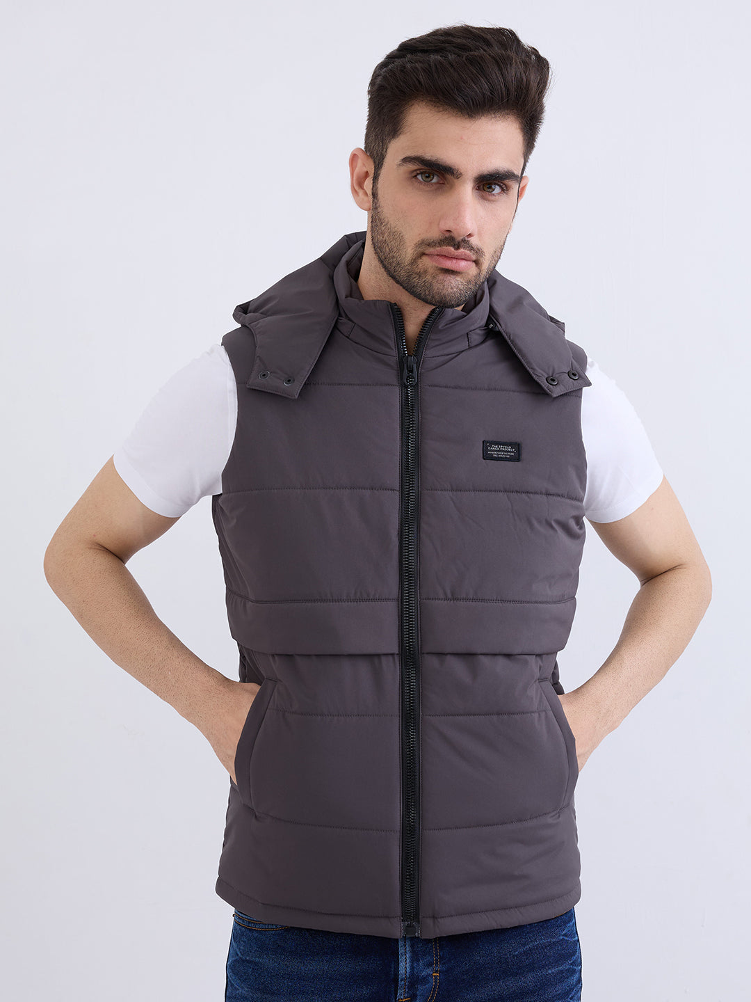Men Jacket Grey Straight Fit