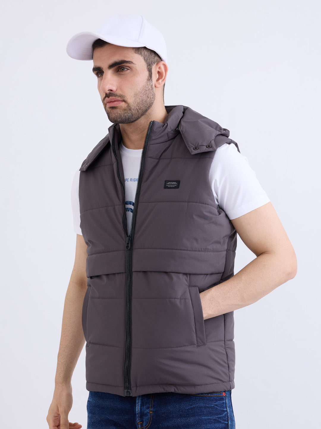 Men Jacket Grey Straight Fit