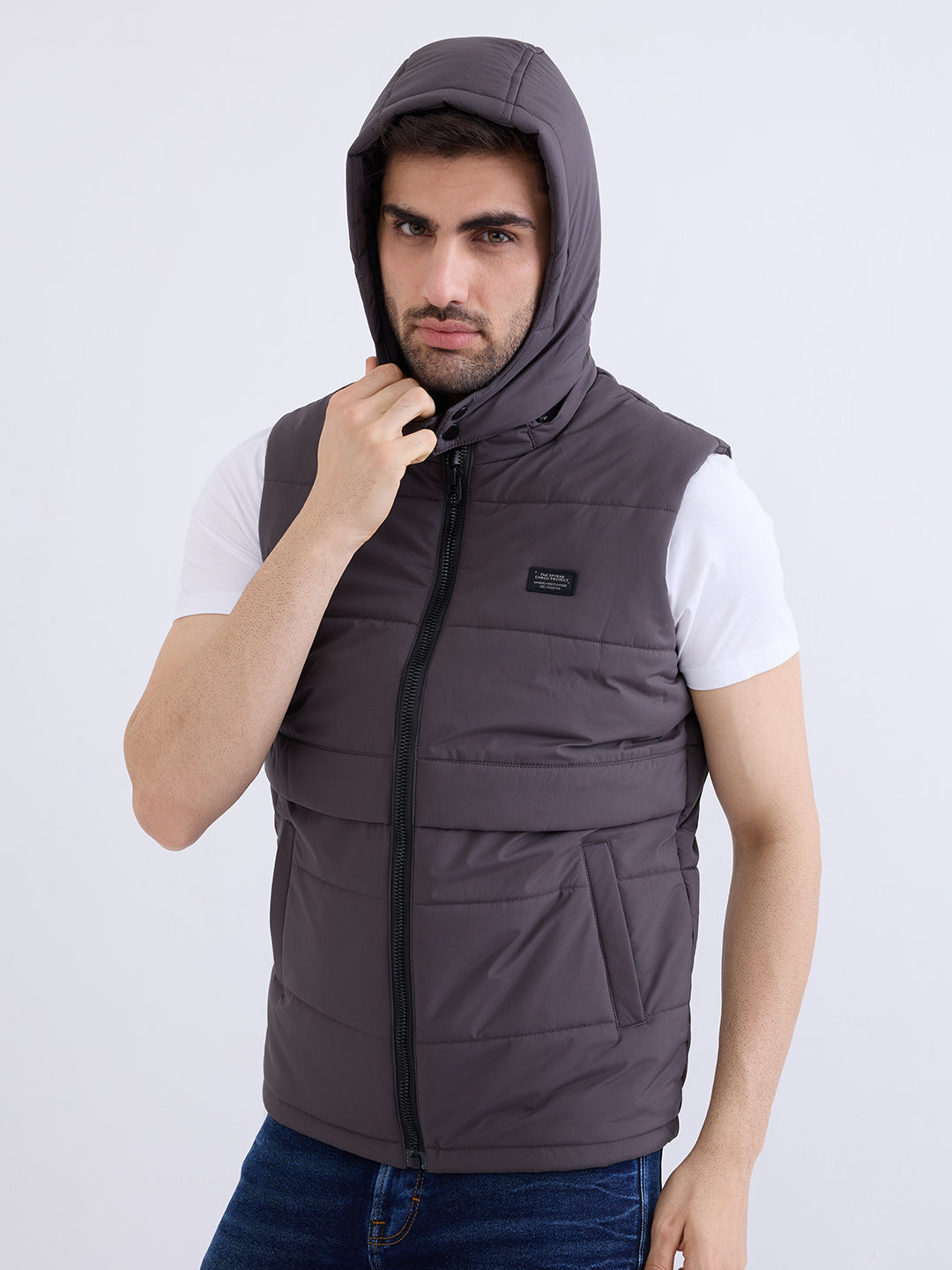 Men Jacket Grey Straight Fit