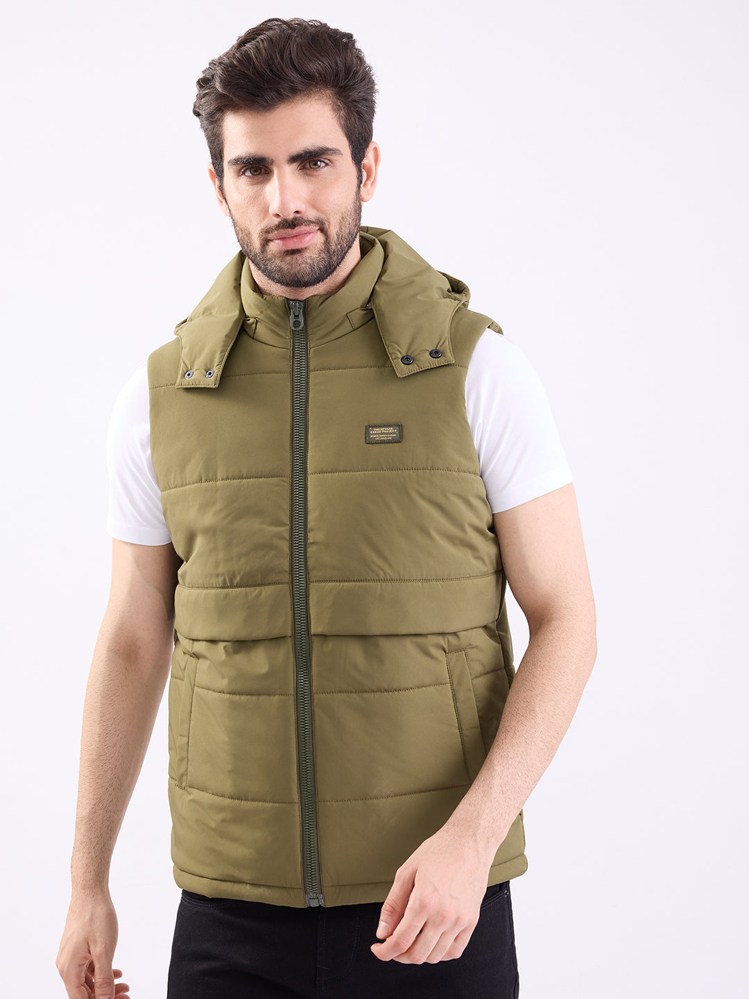 Men Jacket Green Straight Fit