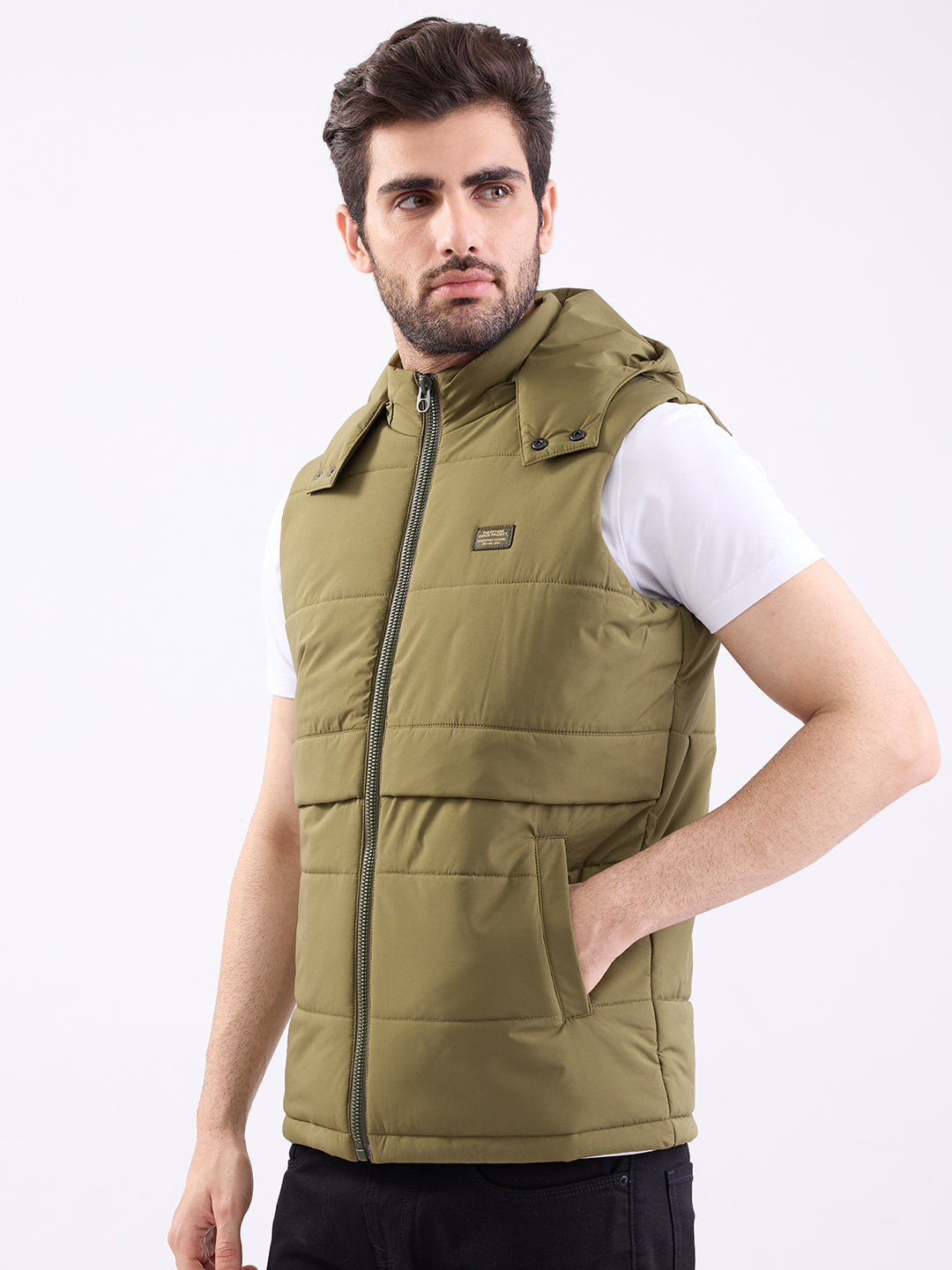 Men Jacket Green Straight Fit
