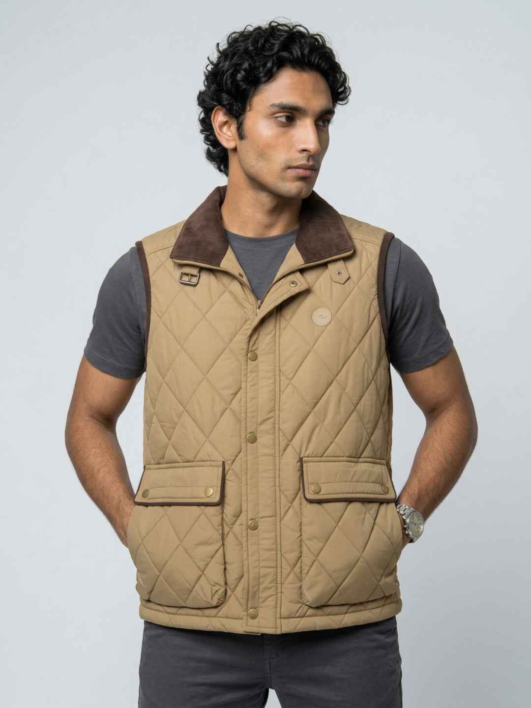 Men Jacket Brown Regular Fit