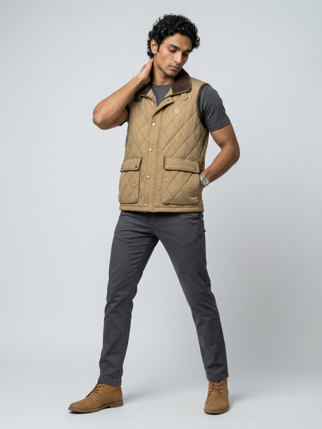 Men Jacket Brown Regular Fit