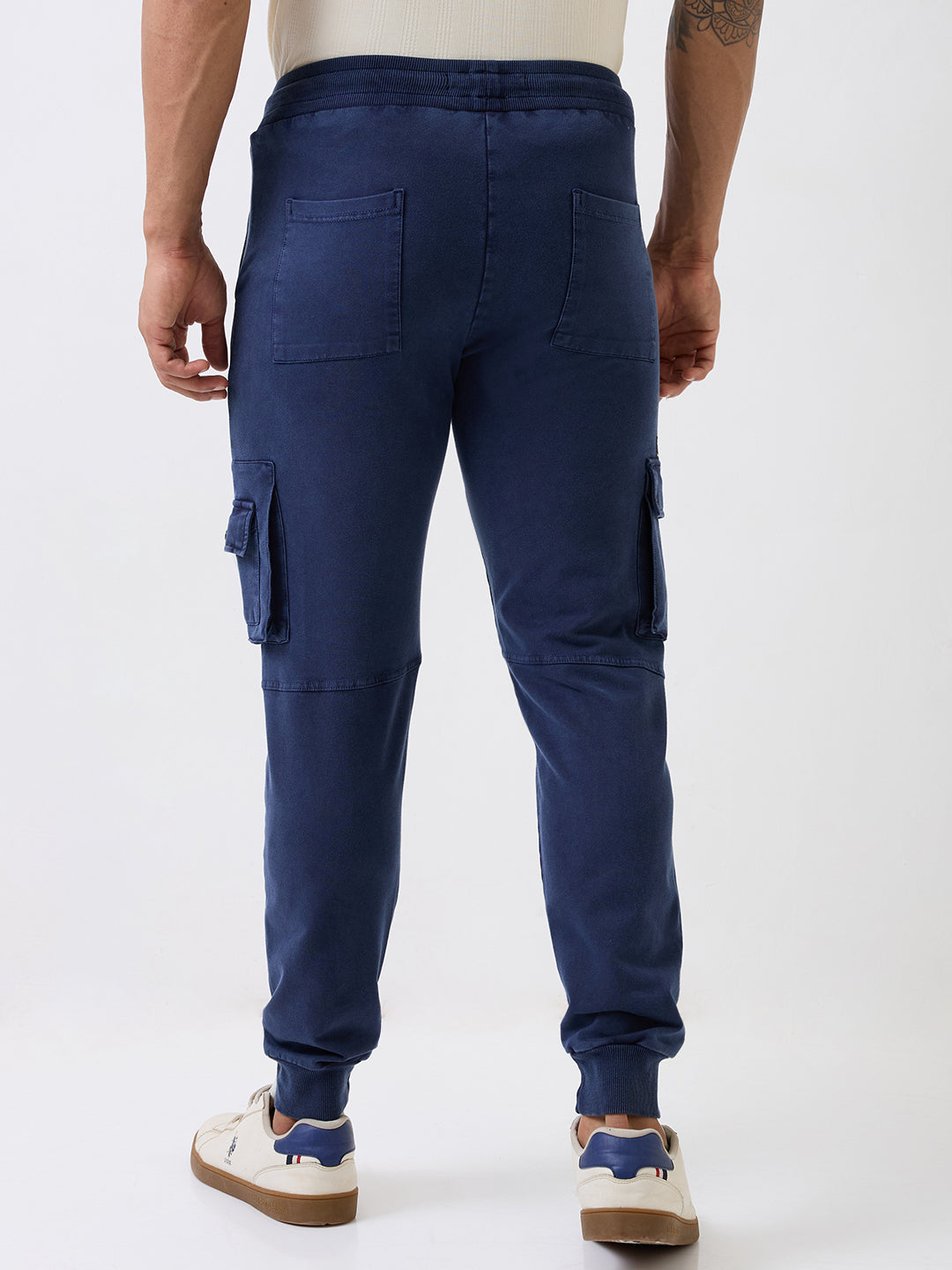 Spykar Navy Blue Mid Rise Jogger Fit Casual Knit Track Pants For Men