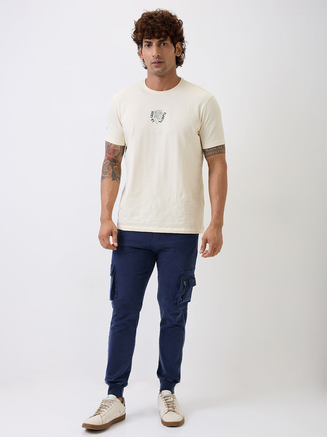 Spykar Navy Blue Mid Rise Jogger Fit Casual Knit Track Pants For Men