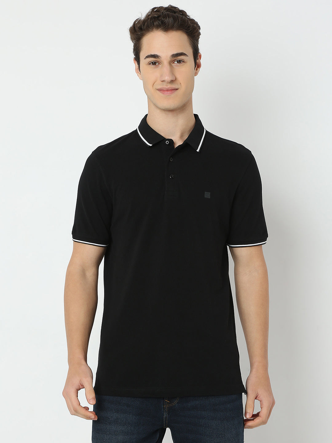 Spykar Black Slim Fit Solid Half Sleeve T-Shirt For Men