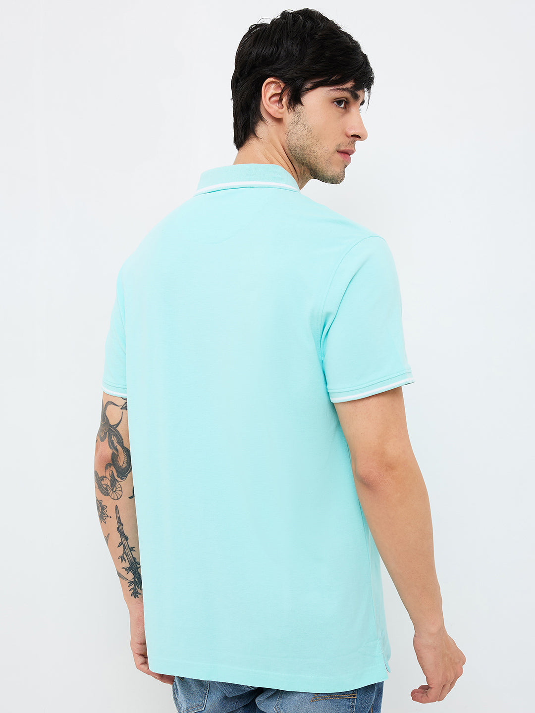 Spykar Blue Slim Fit Solid Half Sleeve T-Shirt For Men