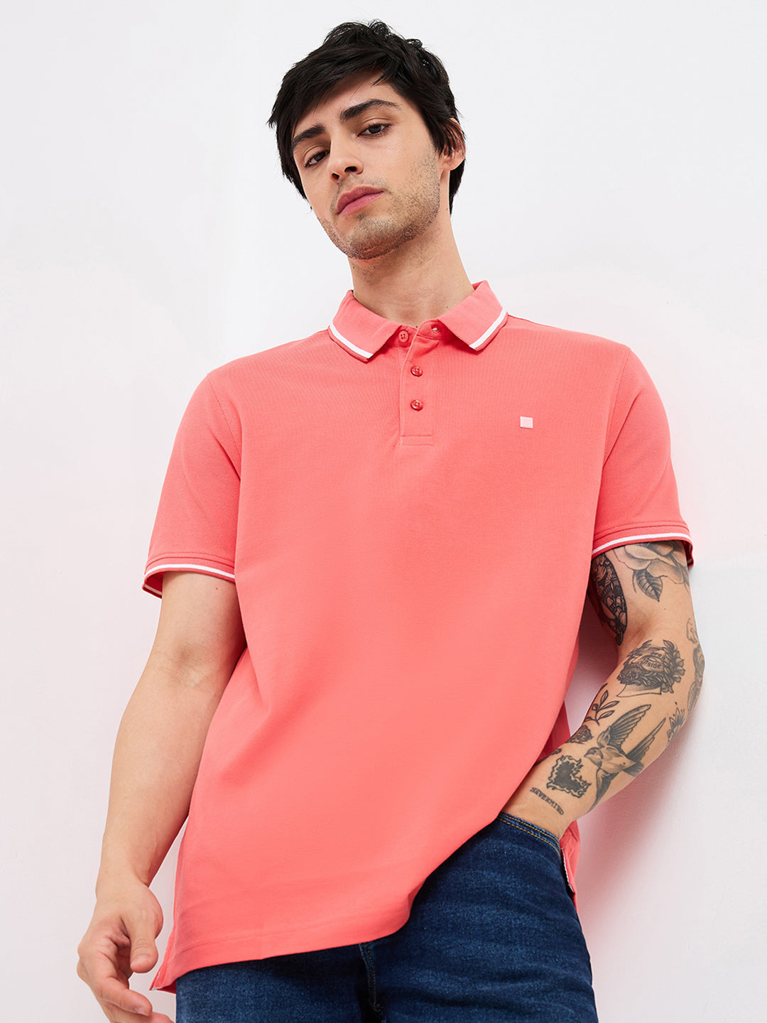 Spykar Pink Slim Fit Solid Half Sleeve T-Shirt For Men