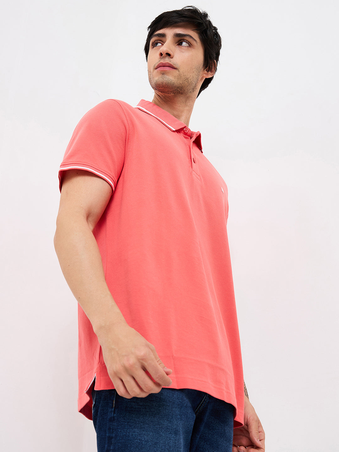 Spykar Pink Slim Fit Solid Half Sleeve T-Shirt For Men