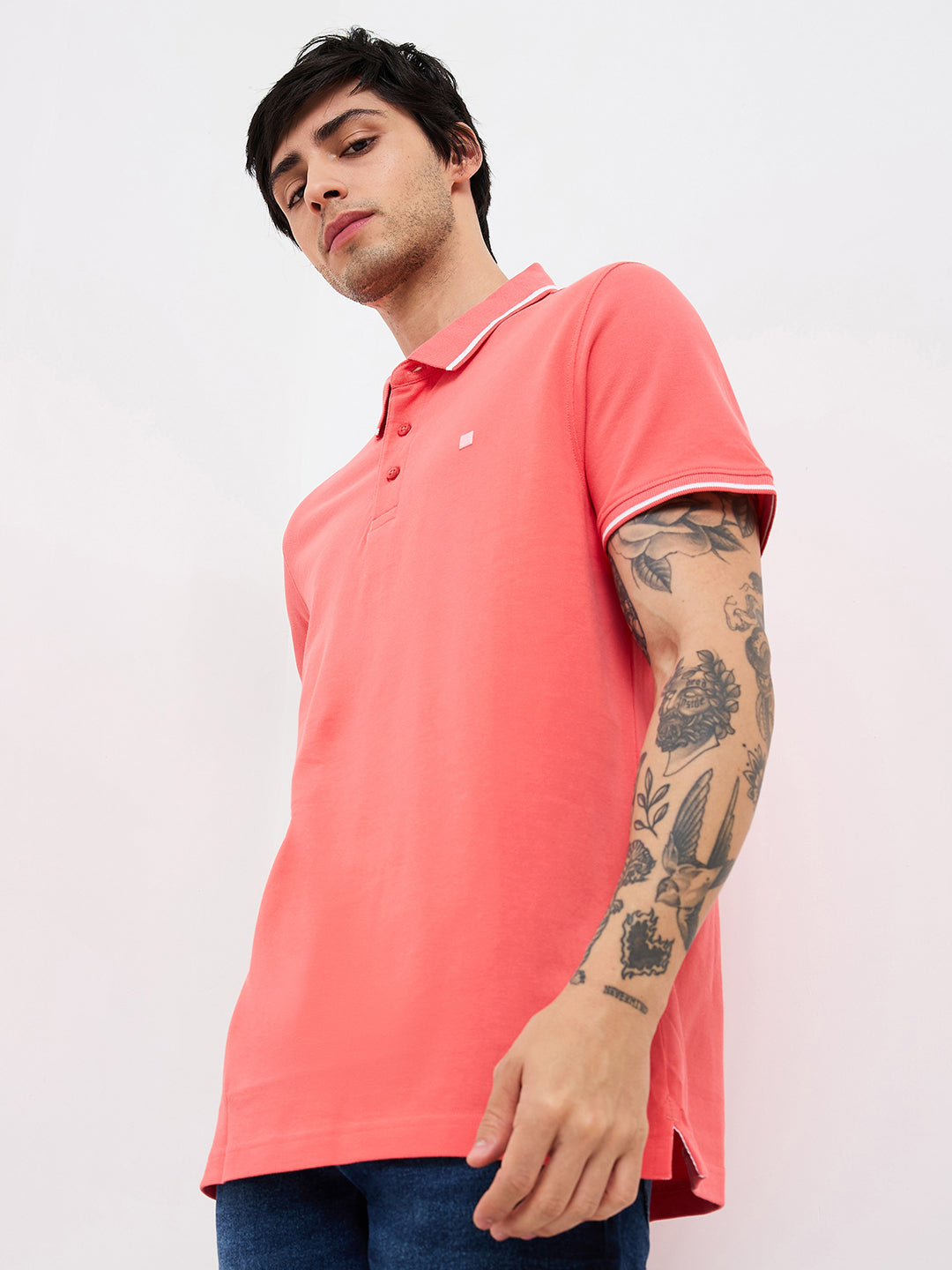 Spykar Pink Slim Fit Solid Half Sleeve T-Shirt For Men