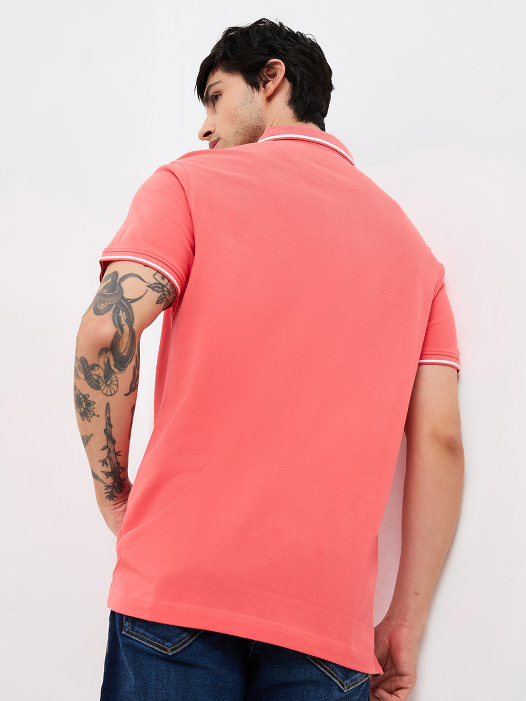 Spykar Pink Slim Fit Solid Half Sleeve T-Shirt For Men