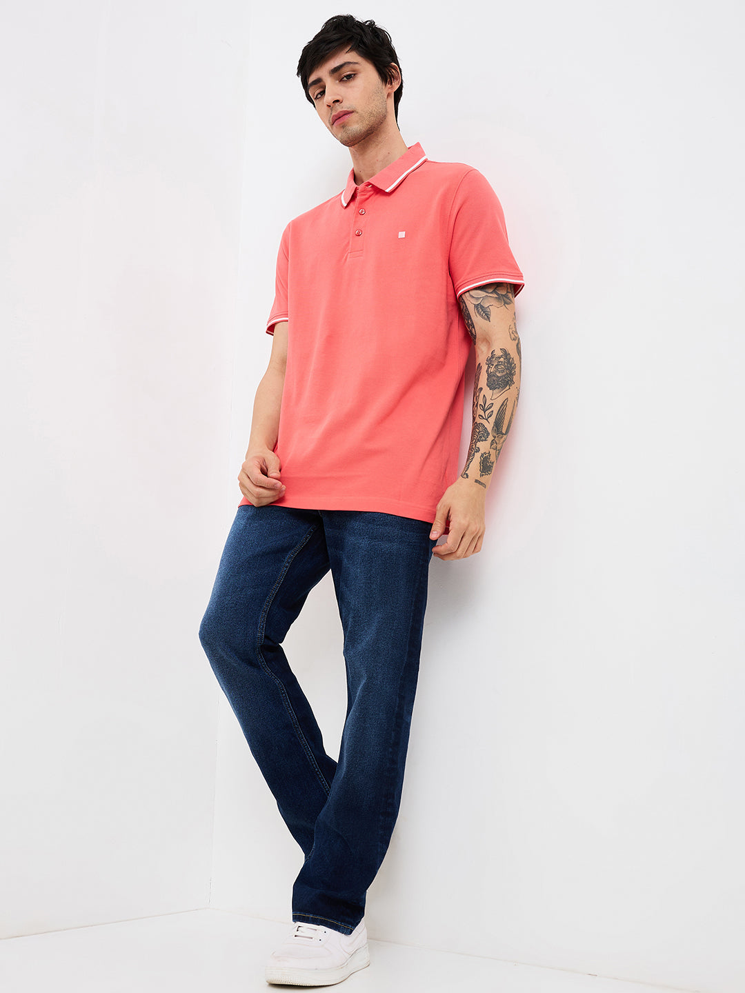 Spykar Pink Slim Fit Solid Half Sleeve T-Shirt For Men