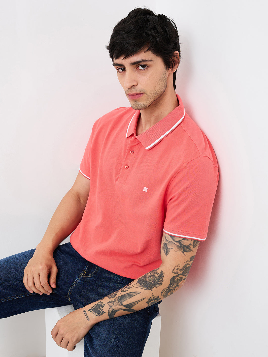 Spykar Pink Slim Fit Solid Half Sleeve T-Shirt For Men