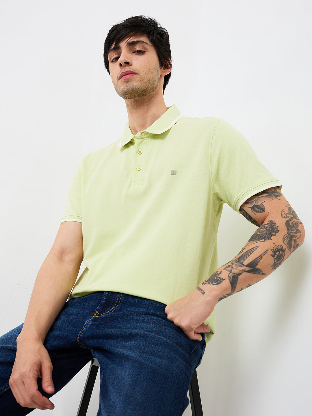 Spykar Green Slim Fit Solid Half Sleeve T-Shirt For Men