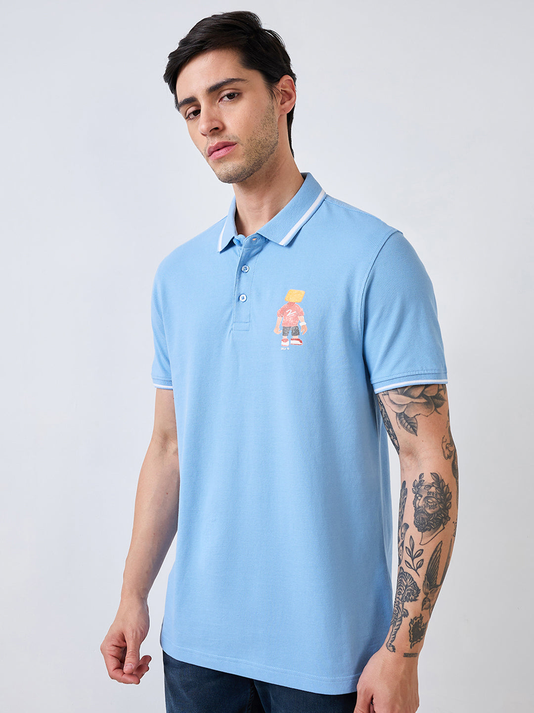 Spykar Blue Half Sleeves Slim Fit Solid T-Shirt For Men