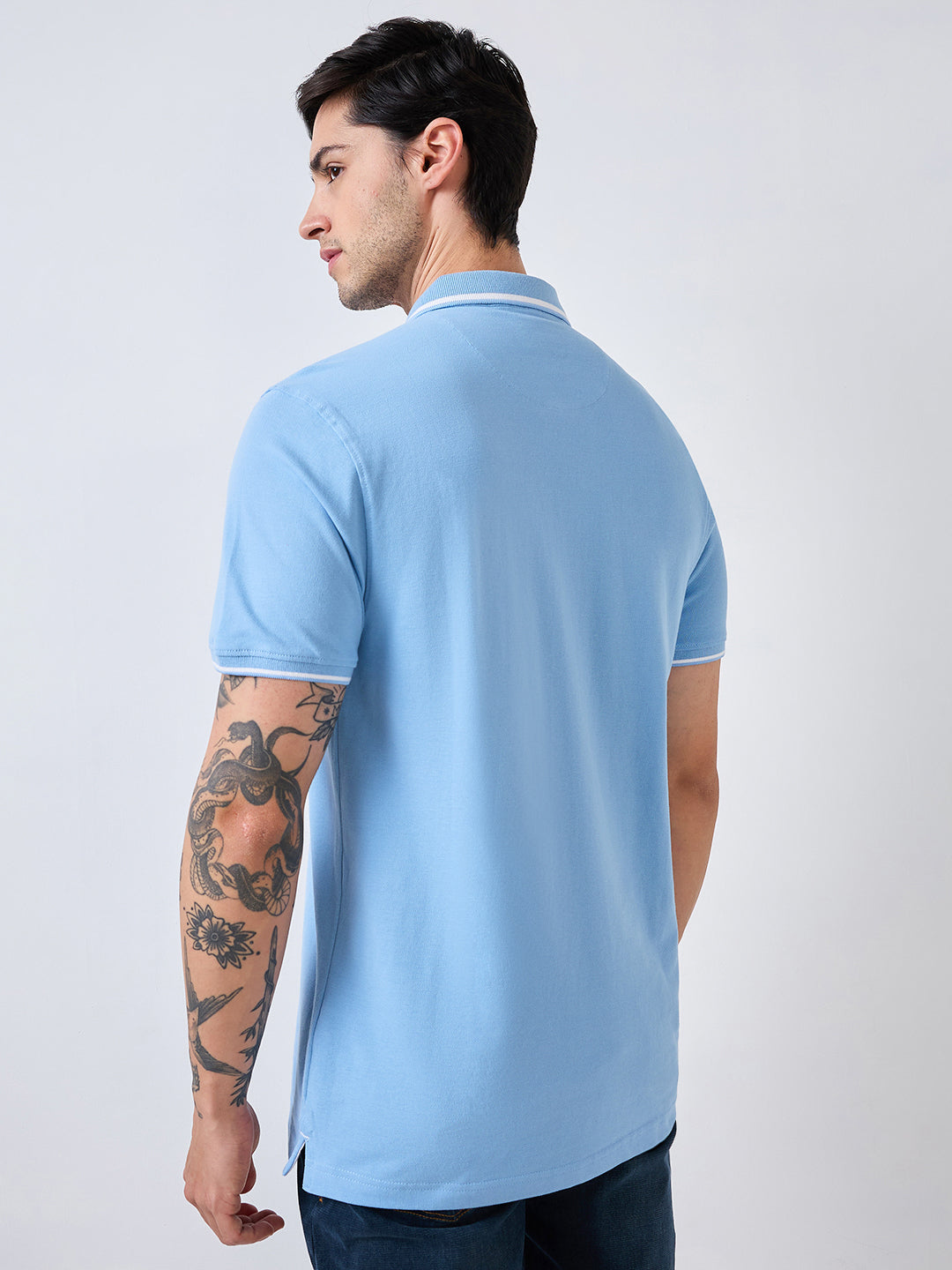 Spykar Blue Half Sleeves Slim Fit Solid T-Shirt For Men