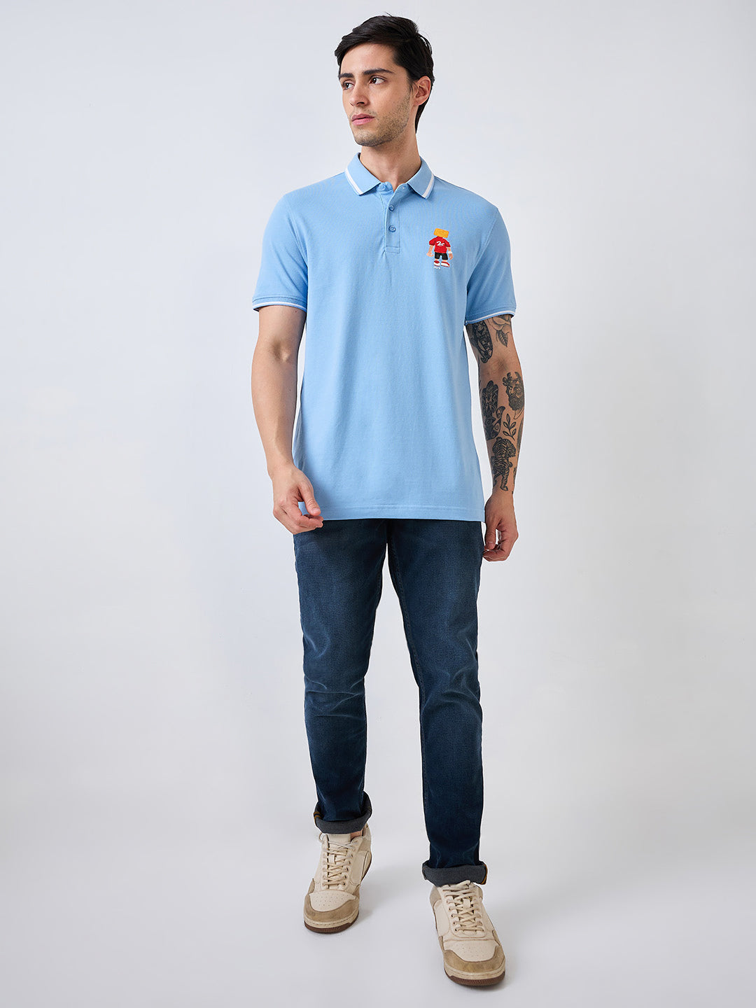 Spykar Blue Half Sleeves Slim Fit Solid T-Shirt For Men