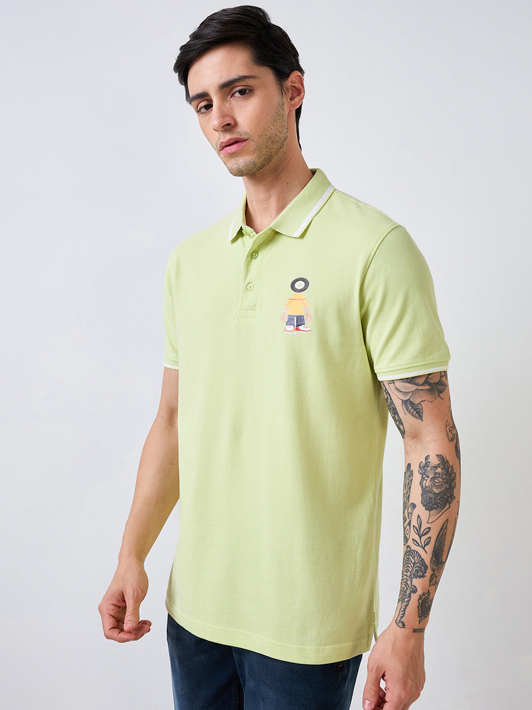 Spykar Green Half Sleeves Slim Fit Solid T-Shirt For Men