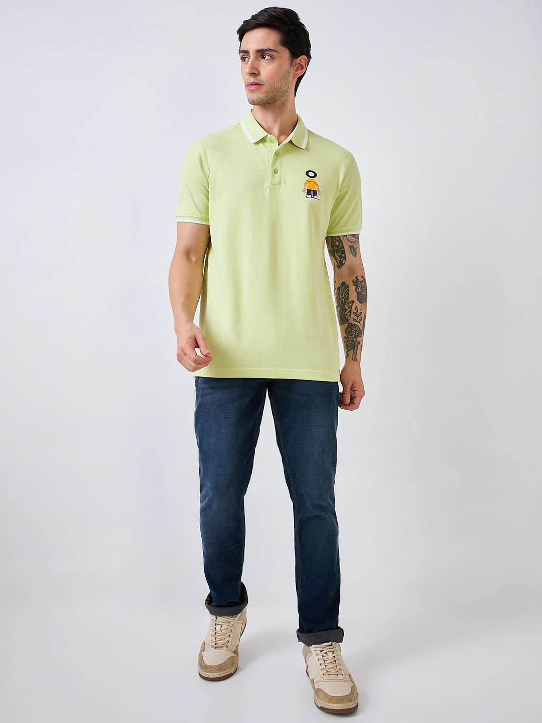 Spykar Green Half Sleeves Slim Fit Solid T-Shirt For Men